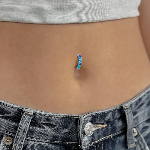 16G Labret Stud, G23 Titanium Vertical Labret Lip Piercing Jewelry, Gold Eyebrow Ring Clicker Belly Button Ring Hoop For Women Men - color: Silver, size: 10mm Blue Opal