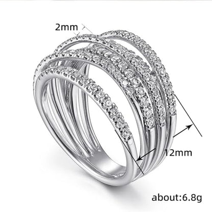PAVOOI 14K Gold Plated X Ring Simulated Diamond CZ Criss Cross Ring for Women Juude Jewelers Silver Rose Gold Braided Wrap Knot Style Promise Statement Cocktail Party Ring(Silver.A-US Code-6) - color: SILVER.A, size: (US Code-6)