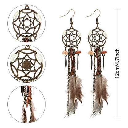 6 Pairs Women Faux Feather Earrings Dream Catcher Bohemian Fringe Tassel Long Drop Dangle Earrings Set with Design for Women - style: Style 7