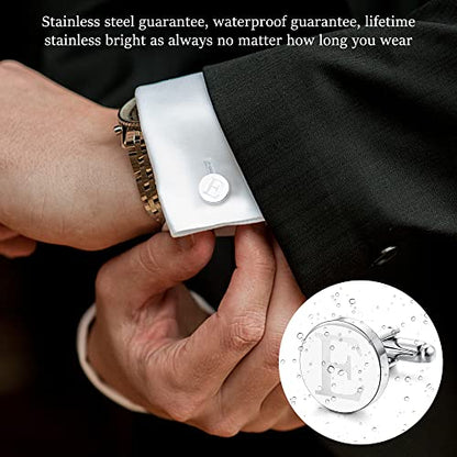 Initial Cuff Links Mens and Tie Clips for Men | Classic Silver Letter Alphabet A-Z Cufflinks and Tie Bar Set, Gifts for Men Father Husband for Formal Business Wedding - style: E