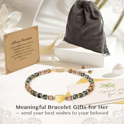 Inspirational Bracelets Gifts for Women: Healing Natural Stone Beads Bracelets - Birthday Mothers Day Gifts Thinking of you Get Well Soon Gift for Women Friends Sister Mom - color: HEART-REMEMBER