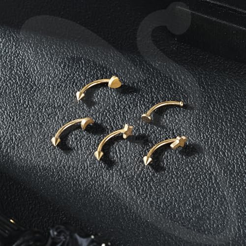 ZS 5Pcs Stainless Steel Eyebrow Rings, 16G Curved Belly Rings Navel Barbell Helix Daith Tragus Earrings Spike Vertical Labret Lip Piercing Jewelry - color: Gold,L:10mm