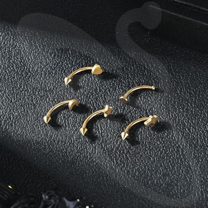 ZS 5Pcs Stainless Steel Eyebrow Rings, 16G Curved Belly Rings Navel Barbell Helix Daith Tragus Earrings Spike Vertical Labret Lip Piercing Jewelry - color: Gold,L:10mm