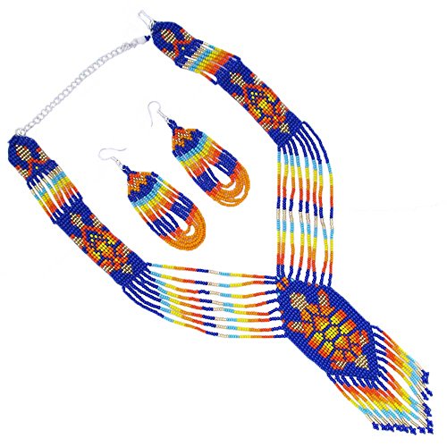 Handmade Beaded Indian Necklace,Inspired by Native American Style Long Necklace Earrings Set,One of a Kind beaded Necklace for Women,Perfect for Occasions, Gifts - color: Multicolor Turtle