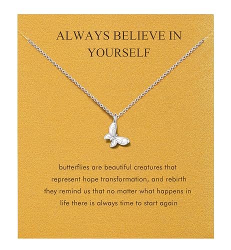 Silver Necklaces for Women Teens, Best Friend Necklace Sister Daughter Gift | Horseshoe Butterfly Swan Wave Evil Eye Necklace Graduation Chritmas Birthday Gifts for Women, Stainless Steel - style: Butterfly