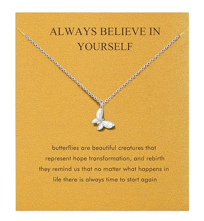 Silver Necklaces for Women Teens, Best Friend Necklace Sister Daughter Gift | Horseshoe Butterfly Swan Wave Evil Eye Necklace Graduation Chritmas Birthday Gifts for Women, Stainless Steel - style: Butterfly