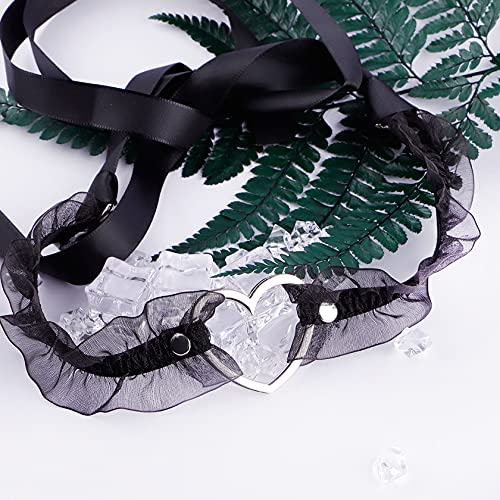 Eigso Velvet Gothic Garter for Women Heart Leg Ring with Rivets Elastic Lace Bracelets Choker Set - color: Black