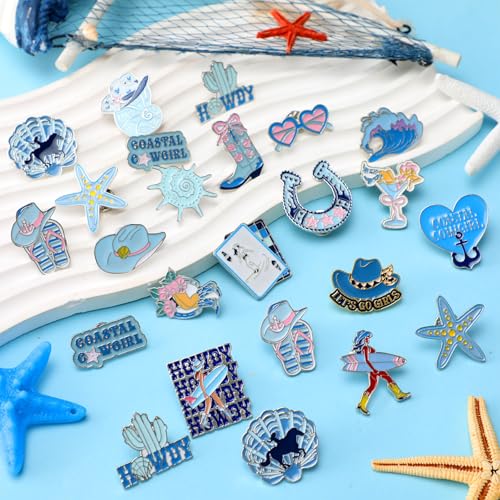 Landical 60 Pcs Western Lapel Enamel Pins Bulk Silly Goose Derby Horse Camping Coastal Cowgirl Cowboy Hat Pins for Clothing Bag Truck Hat Decor Jewelry Party Favors Gift - style: Coastal Cowgirl