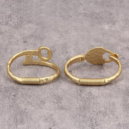 Gold Cuff Bracelet for Women Chunky Bracelet Statement Bracelet | Chunky Bangle Bracelets for Women Silver Beaded Open Bangle Stackable Stretch Bead Bracelet Boho Jewelry Gift for Wife Couple - style: Chunky Gold Arm Cuffs Set