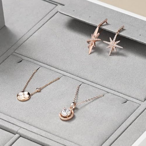 Microfiber Jewelry Display Storage Tray Pendant Stud Earrings Tray | Necklace Stud Earrings Jewelry Plate Organizer Necklace Holder Gray - size: 5.51" x 5.52" x 0.78"