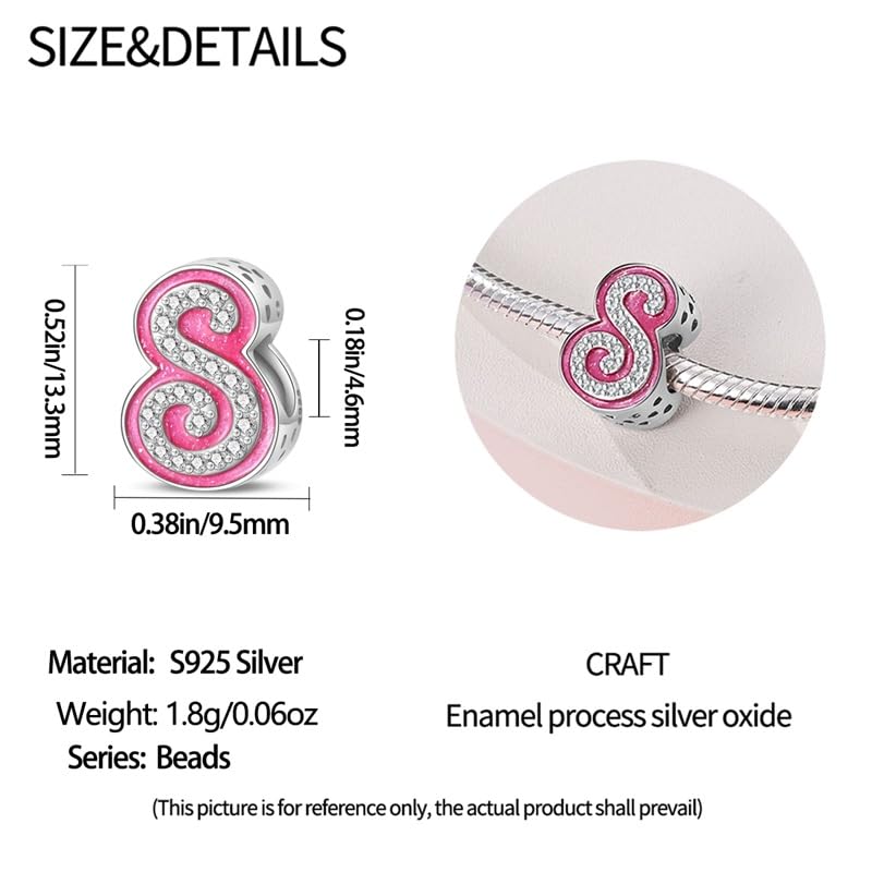 925 Sterling Silver Letter Charms Fits Pandora Bracelets Alphabet AZ Bead Charm for Bracelets Necklace with 5A Cubic Zirconia for Women Birthday Ceremony DIY Jewelry Gift - style: S