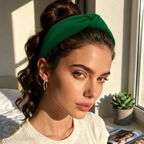 YISSION Green Knotted Headband Wide Headbands for Women Non Slip Head Band Fashion Top Knot Hairband Hair Accessories for Women Girls - color: Green
