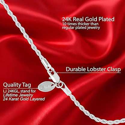 LIFETIME JEWELRY Gold Anklets for Women - 2mm Rope Chain Ankle Bracelet - 24k Real Gold Plated, Made in USA Since 1987 with Lifetime Replacement - color: White Gold, size: 11 inches