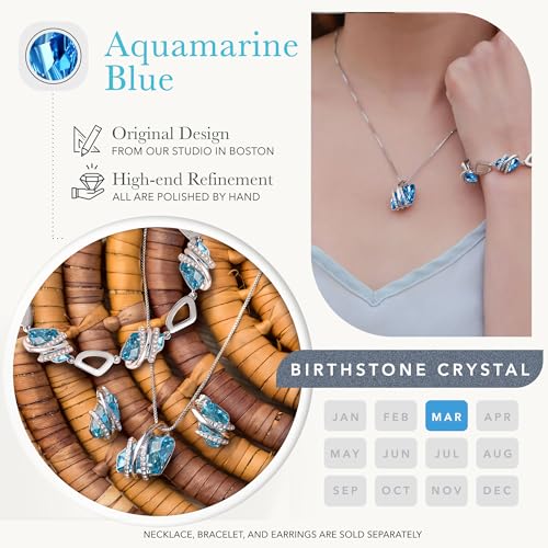 Leafael Wish Stone Pendant Necklace with Birthstone Crystal, 18K Rose Gold Plated/Silvertone, 18" + 2" - color: 203-March December-Aquamarine Blue-Silvertone