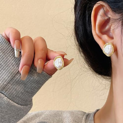 Boho Pearl Statement Earrings for Women Irregular Pearl Earrings | Big Round Freshwater Pearls Bridal Gold Earring Beach Ocean Vacation Jewelry - style: C Style