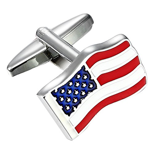 Urban Jewelry Cufflinks for Men, Stainless Steel Tuxedo Shirt Accessories – Black, Silver, Gold Cuff Links for Wedding, Business, Gifts for Father, Husband, Boyfriend, Son - style: USA Flag Style