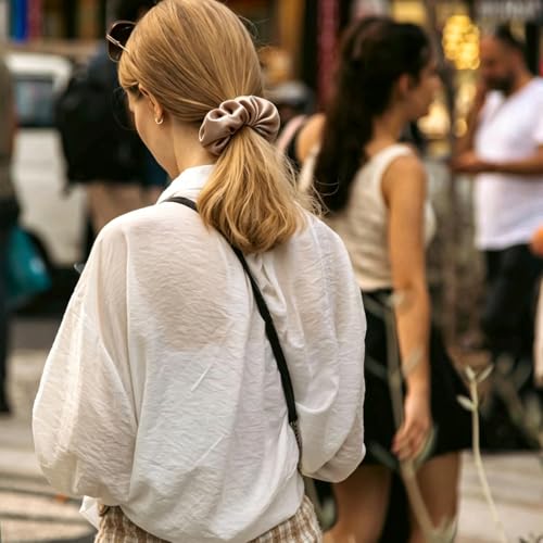 Silk Hair Ties Ponytail Holder Hairs Bow Ropes Elastics Hairtie Accessories Wide 0.8inch on Hair No Damage No Crease for Women Curly Thick Wavy Hair(30Pcs Grey) - color: Grey