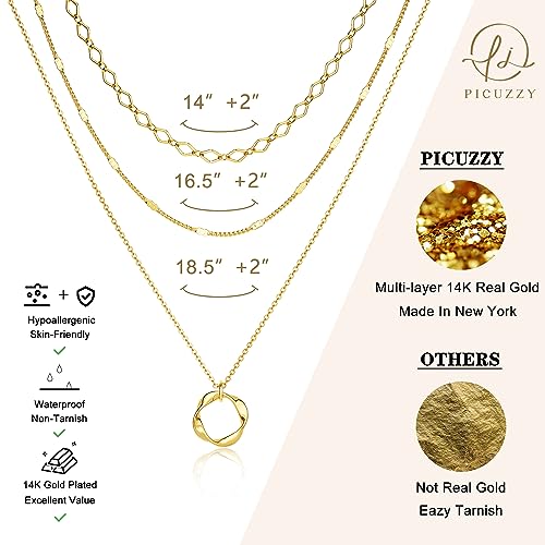 14K Gold Silver Plated Layered Necklaces for Women Trendy | Necklaces for Women Trendy, Stackable Dainty Chain Necklace, Beach Cute Fashion Pendant Choker Necklace, Jewelry Set Gifts - color: 3PCS / Twisted Circle & 2 Chains