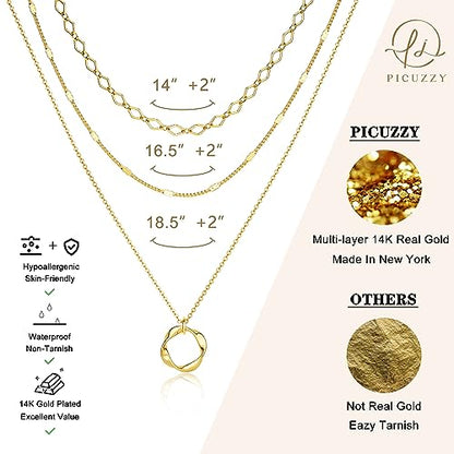 14K Gold Silver Plated Layered Necklaces for Women Trendy | Necklaces for Women Trendy, Stackable Dainty Chain Necklace, Beach Cute Fashion Pendant Choker Necklace, Jewelry Set Gifts - color: 3PCS / Twisted Circle & 2 Chains