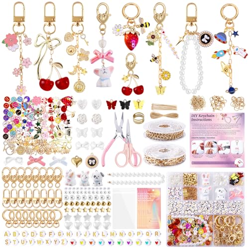 Wurosi 773 Pcs Lip Gloss Keychain Making Kit with Storage Box | Including Chains,Charms,Letters,Hooks,Manual,Gift Bgas, Jump Rings & Tools, Perfect DIY Jewelry Crafts & Gift for Adults - color: 773 Pcs Gold Keychain Kit
