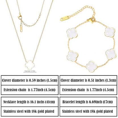 Delicacy Clover Bracelets Necklace Set:Clover Necklaces Clover Bracelet Women Link Bracelets Cute Gold Jewelry - color: White-Gold