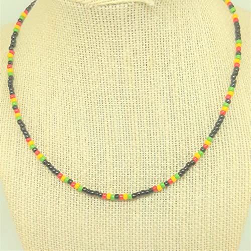 Rasta beaded necklace. Jamaican necklace, reggae necklace. 16 INCHES. Size 8/0 SEED BEADS