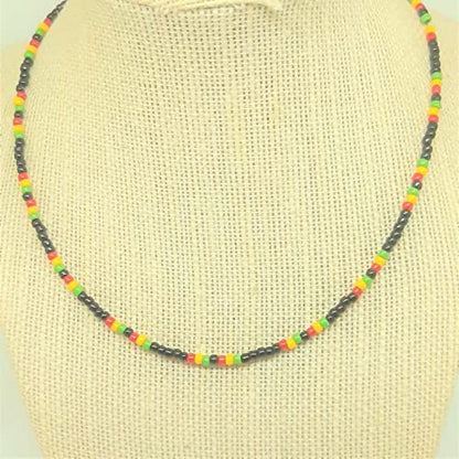 Rasta beaded necklace. Jamaican necklace, reggae necklace. 16 INCHES. Size 8/0 SEED BEADS
