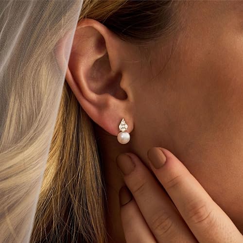 Pearl Earrings for Women:Gold Wedding Dangle Drop Earring Pearl Jewelry | 14K Gold Plated Pearl Drop Earrings for Women,Dainty Wedding Bride Earring Studs,Gold Dangle Drop Earring,Waterproof Jewelry - size: 1 pcs-10