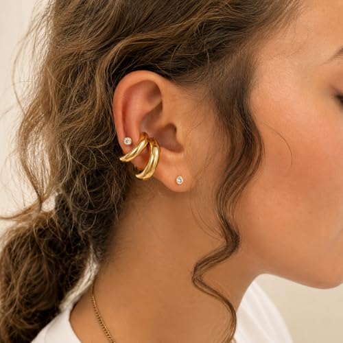 Ear Cuff Earrings for Women Chunky Ear Cuffs Non Piercing | Clip on cartilage earrings helix fake earrings jewelry trendy stuff christmas gift stocking stuffers - color: B