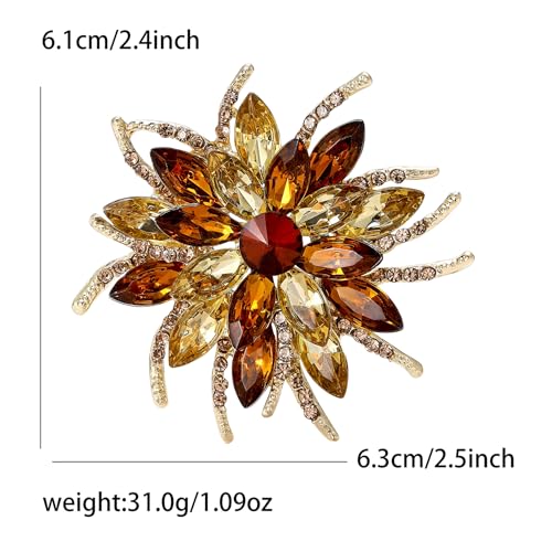 Rinestone Flower Brooch for Women Men Elegant Crystal Rose Flower Lapel Dress Brooches Pin Party Accessories Jewelry - style: Coffee