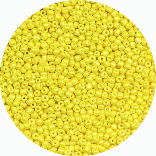 2mm Glass Seed Beads Bulk, Yellow 12/0 Tiny Round Seed Bead, Small Mini Pony Craft Beads for Bracelet Necklace Wrist Jewelry Making Beading Weaving DIY Crafts Supplies - color: Yellow