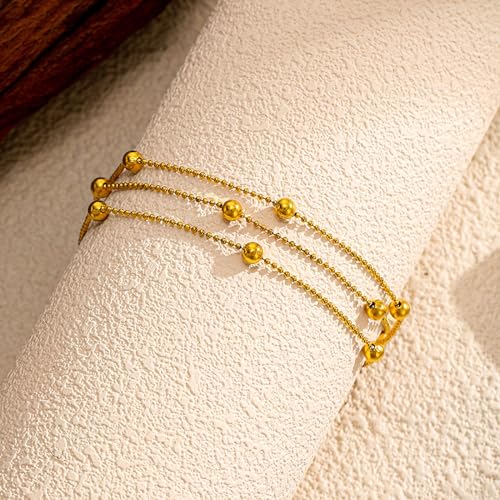 CTRLZTEAM 14K 18K Gold Plated Layered Bracelets for Women Stacked Bracelet | 14K 18K gold plated multi layer bracelets combine distinct chains with single clasp for instant pre-stacked style - style: Triple-Strand Integrated Layering