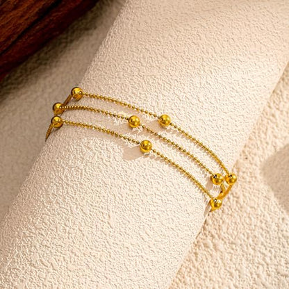 CTRLZTEAM 14K 18K Gold Plated Layered Bracelets for Women Stacked Bracelet | 14K 18K gold plated multi layer bracelets combine distinct chains with single clasp for instant pre-stacked style - style: Triple-Strand Integrated Layering