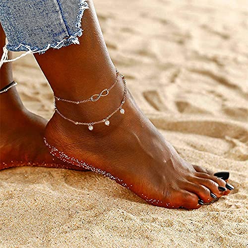 Jean Beau Infinity Beach Anklet bracelet for Women Teen Boho Waterproof Double Layered Dainty Beads Chain Charm Ankle Pearl dangling foot Jewelry Gift - color: Gold