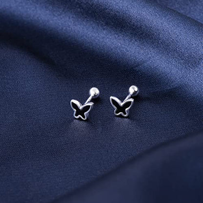 JSGEMSLEE Hypoallergenic 925 Sterling Silver Stud Earrings for Women With Screw Back Small Butterfly Heart Flower Earrings for Girls Tragus Cartilage Jewelry Gifts - color: Butterfly