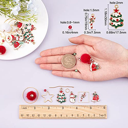SUNNYCLUE 1 Box 10 Pairs Christmas Themed Earring Making Kits Santa Claus Snowman Christmas Trees Reindeer Enamel Pendants Charms Faux Mink Fur Covered Pendants for Jewerly Xmas Earrings - color: 4-diy-10 Pairs Christmas Pompom Ball Enamel Earrings