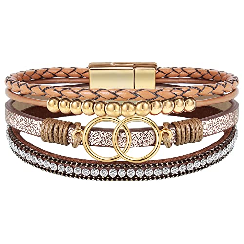 Bracelets for Women, Gifts for Mom Her Christmas Gift 2026 Leather Bracelets for Women Birthday Gift for Daughter Inspirational Wrap Bracelet Sister Friend Teen Girl Gift Layered Stocking Stuffers Jewelry - style: Brown A