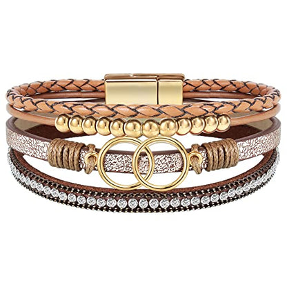 Bracelets for Women, Gifts for Mom Her Christmas Gift 2026 Leather Bracelets for Women Birthday Gift for Daughter Inspirational Wrap Bracelet Sister Friend Teen Girl Gift Layered Stocking Stuffers Jewelry - style: Brown A