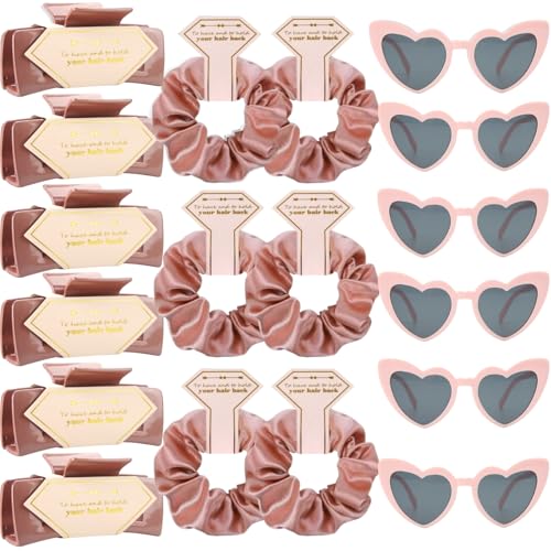 Bridesmaid Scrunchies Proposal Gifts Bachelorette Hair Claws Clips women heart sunglasses for Wedding Party Favors (Rose 18sets) - color: Rose 18sets