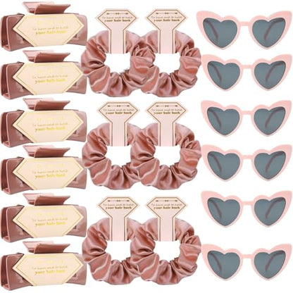 Bridesmaid Scrunchies Proposal Gifts Bachelorette Hair Claws Clips women heart sunglasses for Wedding Party Favors (Rose 18sets) - color: Rose 18sets