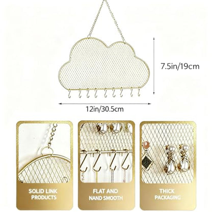 Heshouer Cloud-shaped Earring Wall Holder, Gold | Wall Mounted, 10 Hooks & Small Grid, Hanging Display Stand, For Earrings Necklace, Decorative Bedroom Closet Home Decor - size: Cloud-shaped