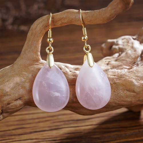 Boho Multiple Style Natural Stone Earrings for Women Unique Healing Gemstone Energy Hypoallergenic Lightweight Dangle Drop Earrings Multiple Styles Earrings Jewelry for Birthday Party Gift - style: Rose Quartz