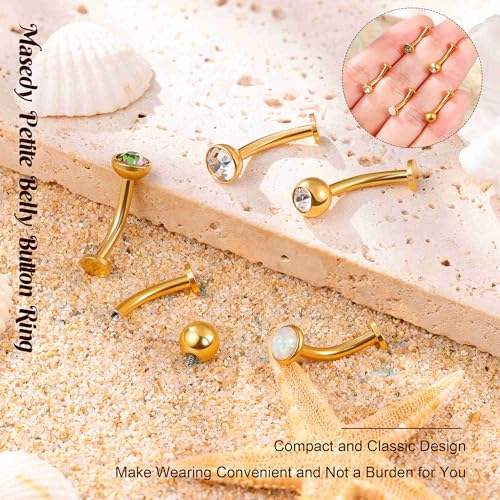 5PCS 316L Stainless Steel Floating Belly Button Rings for Women 14G Petite Flat Back CZ Belly Rings Hypoallergenic Small Opal Internally Threaded Navel Piercing Jewelry 6-16MM - color: Gold, size: 6mm