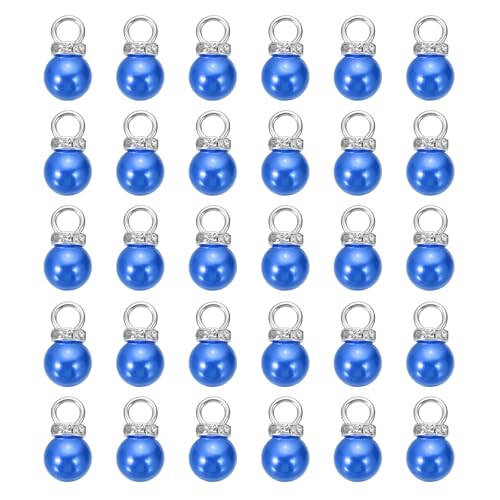 MECCANIXITY 100Pcs Imitation Pearl Pendant 10mm Faux Pearl Beads with Rhinestone for Dangle Jewelry Making Earrings Necklace Bracelets Crafts, Blue - color: Blue