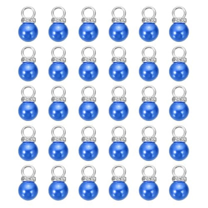 MECCANIXITY 100Pcs Imitation Pearl Pendant 10mm Faux Pearl Beads with Rhinestone for Dangle Jewelry Making Earrings Necklace Bracelets Crafts, Blue - color: Blue