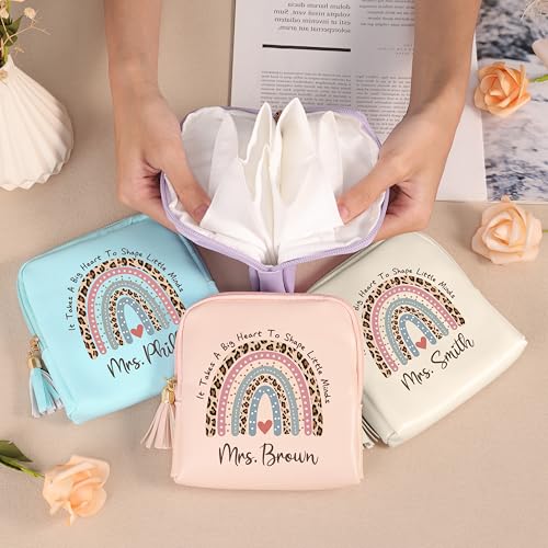 Back to School Teacher Gifts Custom Jewelry Travel Case with Name,Personalized Teacher Appreciation Gifts for Women Best Teacher Small Jewelry Box Leather Jewelry Bag Thank You Gifts - color: Rainbow