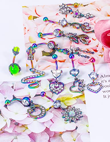 Prjndjw Belly Button Dangle 14G Surgical Steel Rings Pregnancy Snakes Glow CZ Heart Silver 11pcs Piercing Kit - color: Purple Belly button ring