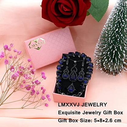 LMXXVJ Women Jewelry Set Platinum Plated Necklace Open Ring Earrings Bracelet Set,Birthday/Anniversary Mother’s Day Jewelry Gifts for Mom/Wife/Sister/Best Friend - color: Black Gun-Blue