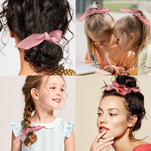 20 Pack Pink Bow Scrunchies for Thick Hair, Satin Silk Ponytail Holders with Ribbon for Girls and Women - color: Pink