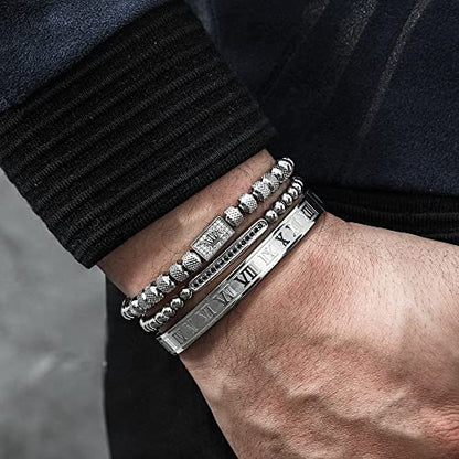 WFYOU 3PCS Stainless Steel Imperial Crown Bracelets for Men Gold Roman Numeral Bangle Bracelet Adjustable Cuff Bracelet Mens Luxury Jewelry Gifts - style: 04:silver-Small Crown